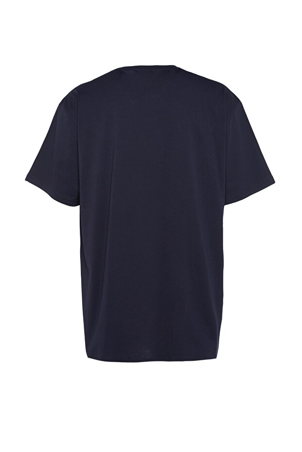 Büyük Beden Lacivert Oversize/Geniş Kesim Şehir Baskılı %100 Pamuklu T-Shirt TMNSS23TS00135 - 8