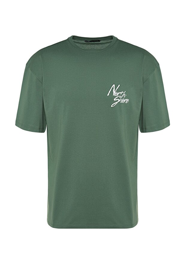 Yeşil Oversize/Geniş Kesim Yazı Baskılı %100 Pamuklu T-Shirt TMNSS20TS1099 - 7