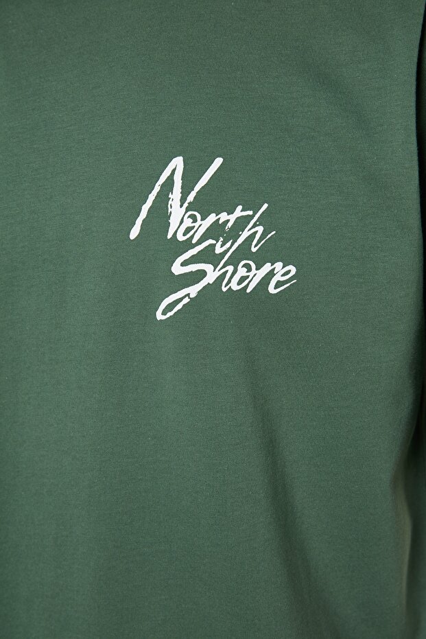 Yeşil Oversize/Geniş Kesim Yazı Baskılı %100 Pamuklu T-Shirt TMNSS20TS1099 - 8