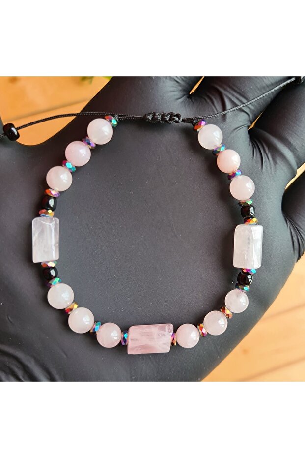 Pink Quartz Royal Class Natural Stone Bracelet (Handmade Design Products)