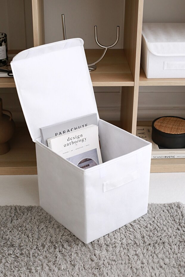 Cabinet Laundry Toy Organizer Folding Storage Box with White Cover 28x28x28