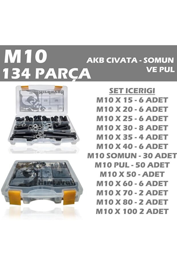 134 Parça M10 Akb Civata Somun Ve Pul Seti - 1