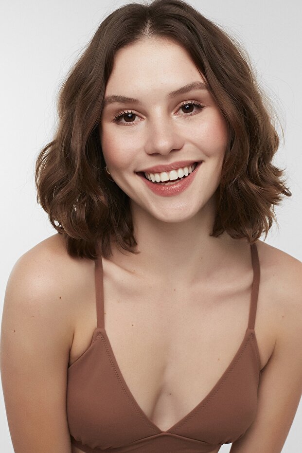 Kadın Açık Kahverengi Basic Bralette Bikini Üstü - 3