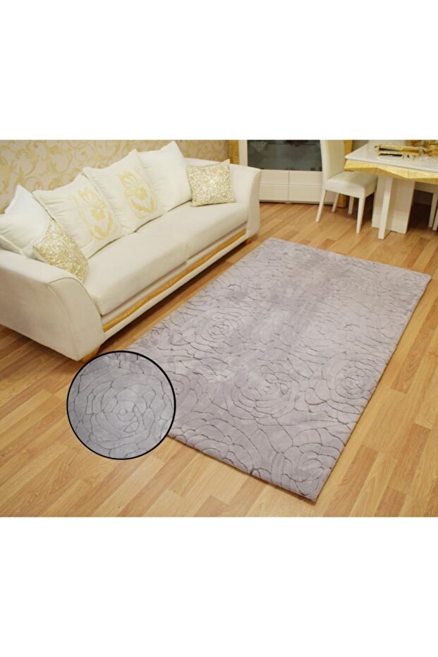 Welsoft Halı Örtüsü Gül Desen Gri - 2