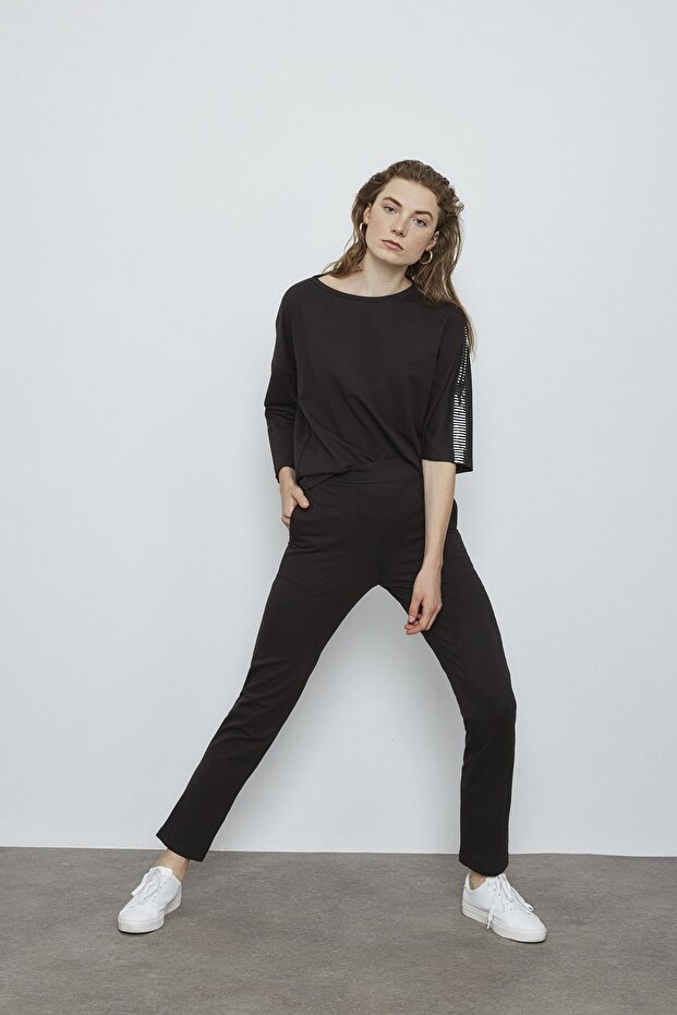 Női fekete ezüst csíkos részletes nadrág - 2