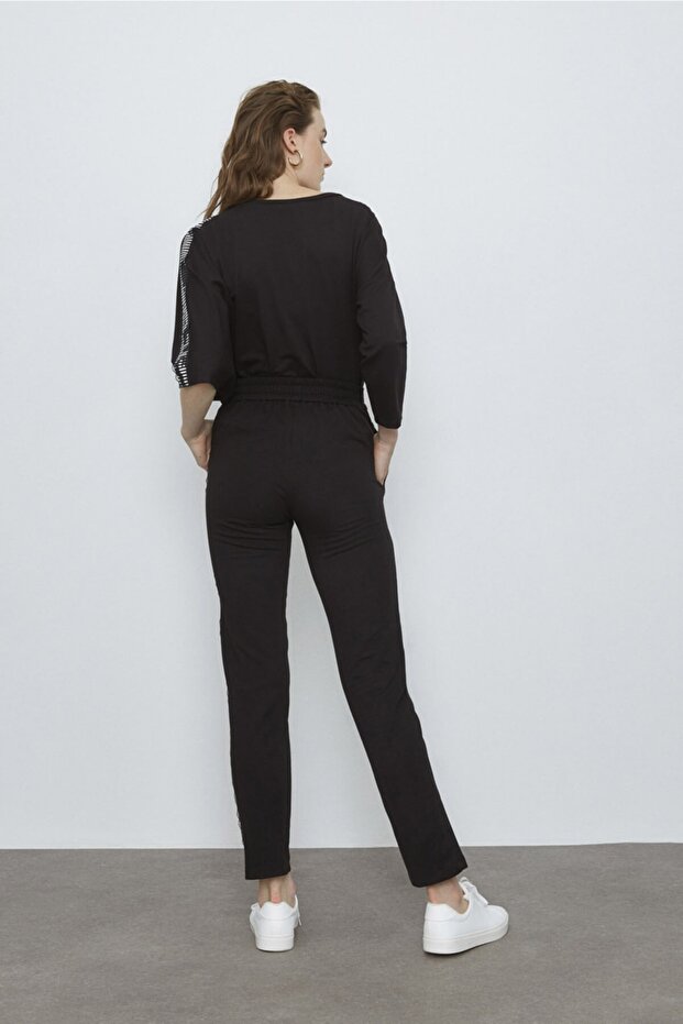 Női fekete ezüst csíkos részletes nadrág - 4