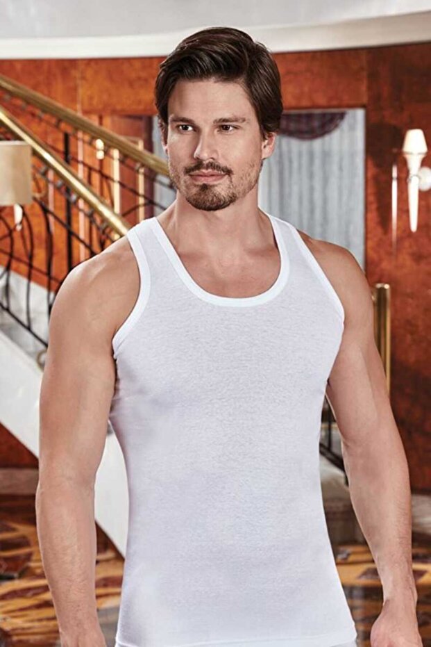 قميص داخلي رجالي أبيض قطن ممشط (6 قطع) - 1