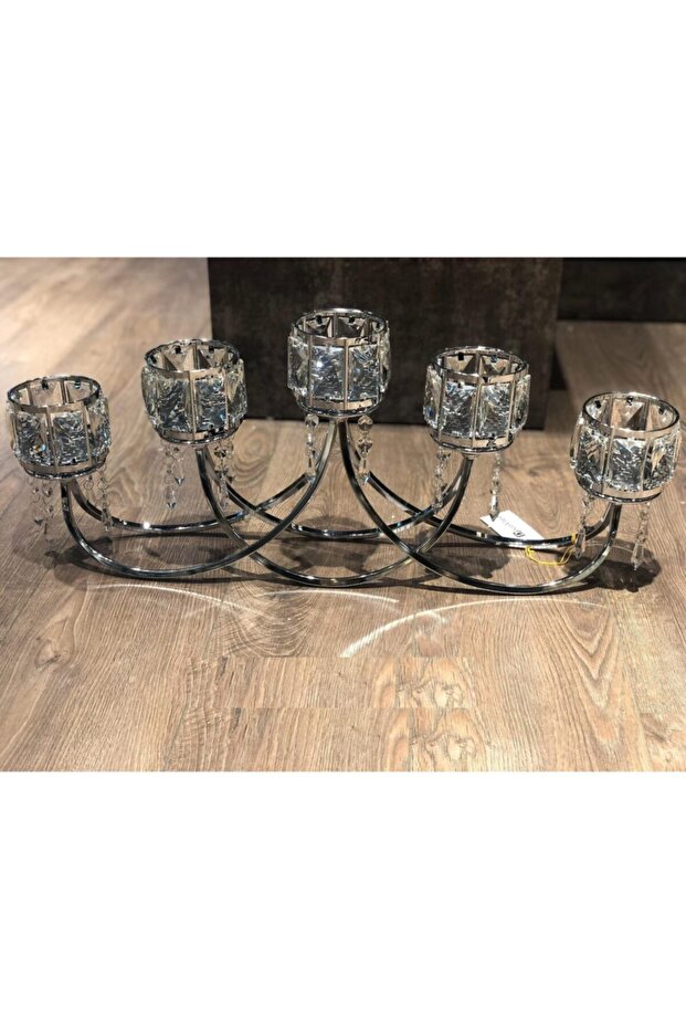 Yatay Şamdan 5'li Gümüş - 1