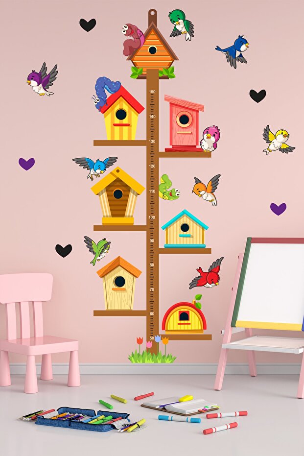 Cute Bird Houses Height Chart Kids Room Sticker