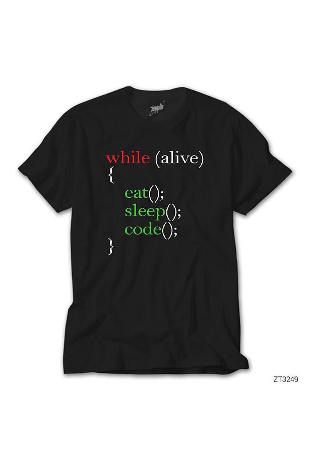Eat Sleep Code Yazılımcı Siyah Tişört - 1