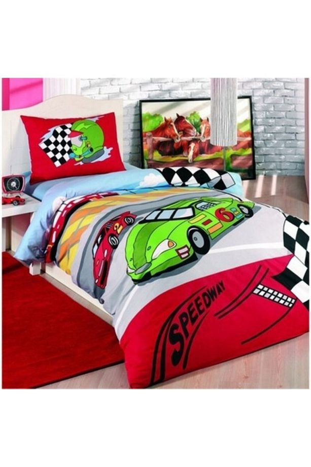 Kırmızı Kristal Speedway Tek Kişilik Nevresim Takımı - 1