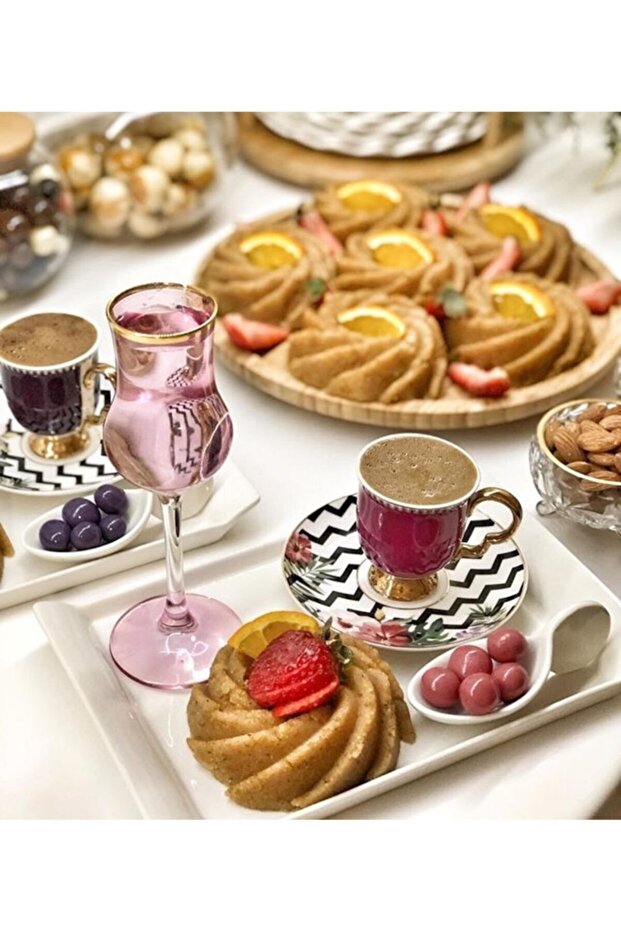 Pink 6-Person 6-Piece Coffee Side Glass Water Glass Set with Gold Gilt, Dowry Set, Gift Set