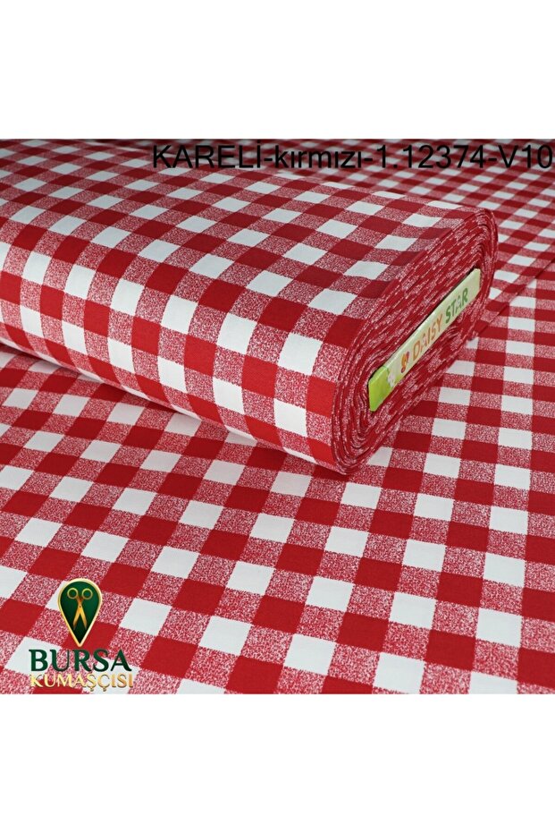 Square Patterned Duck Fabric Red - 1