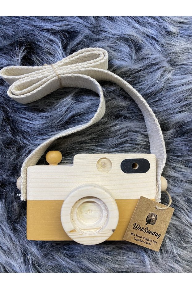 Baby Toy Wooden Camera, +1 Year Old Montessori Toy, Organic Wooden Toy-mustard