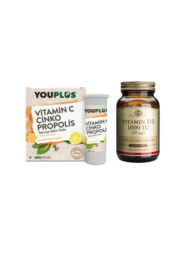 D3 Vitamini 100 Yumuşak Kapsül + Youplus Vitamin C , Çinko Ve Propolis Içeren 20 Efervesan Tablet - 1