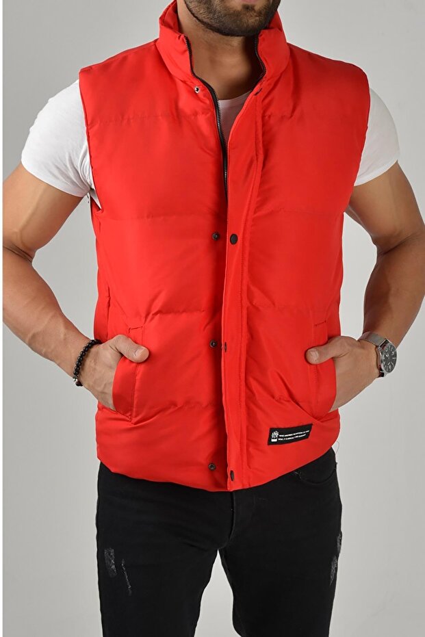 Men's Red Crozvise Matte Fabric Puffer Vest