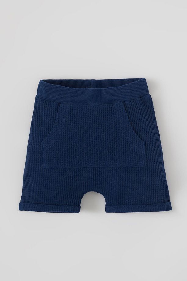 Unisex Regular Fit Basic Kargo Cepli Dokulu Şort - 1
