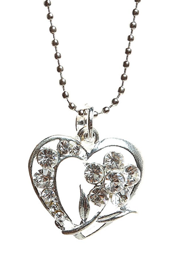 Women's Gray Zircon Stone Flower Heart Necklace