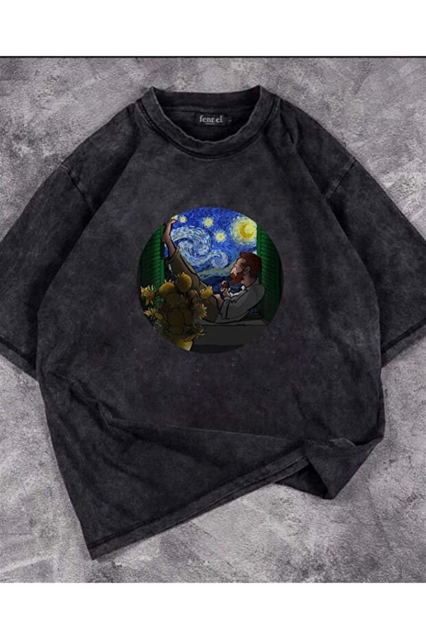 Haraju Washed Van Gogh Starry Night Vintage T-shirt