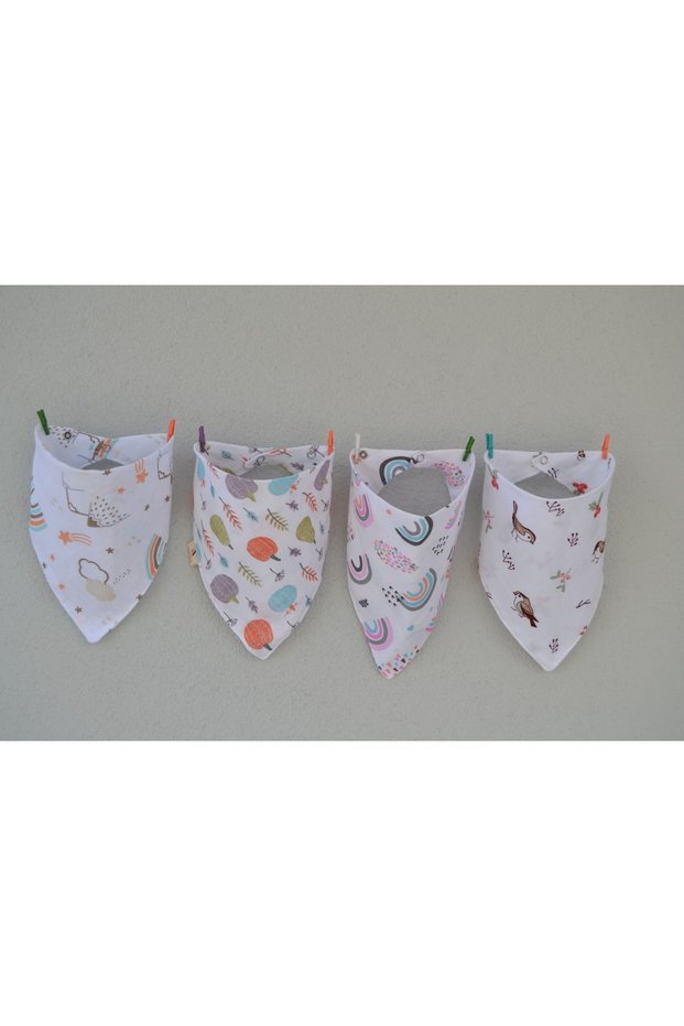 100% Organic Cotton Double Layer Muslin Fabric with Two Snaps Baby Drool Bib & Scarf (4 Pieces)
