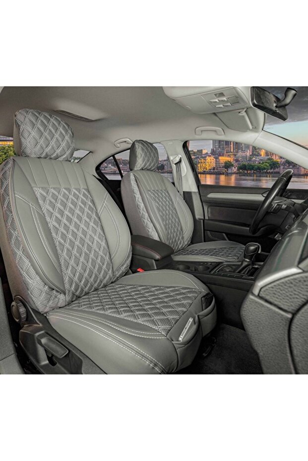 Chevrolet Cruze Sedan Diamond Patterned Car Seat Cover Front/Rear Set Smoked