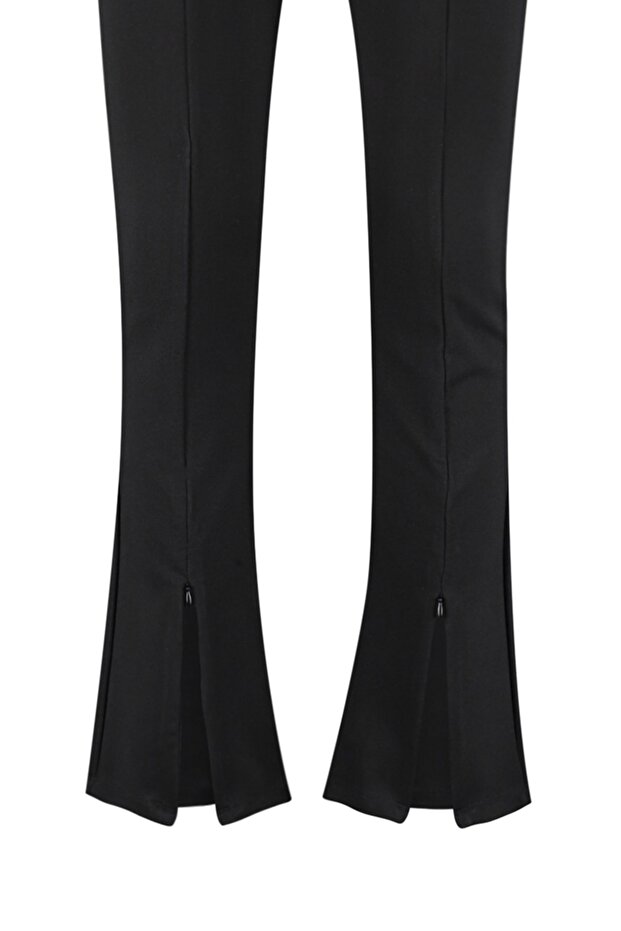 Siyah Skinny Yüksek Bel Paçası Fermuarlı Örme Büyük Beden Pantolon TBBSS23AR00011 - 12