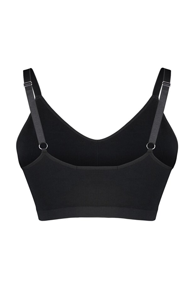 Siyah Askılı Seamless/Dikişsiz Balensiz Kapsız Esnek Bralette Örme Büyük Beden Sütyen TBBSS23CW00001 - 6