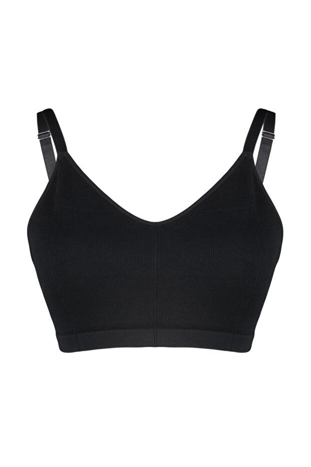 Siyah Askılı Seamless/Dikişsiz Balensiz Kapsız Esnek Bralette Örme Büyük Beden Sütyen TBBSS23CW00001 - 7