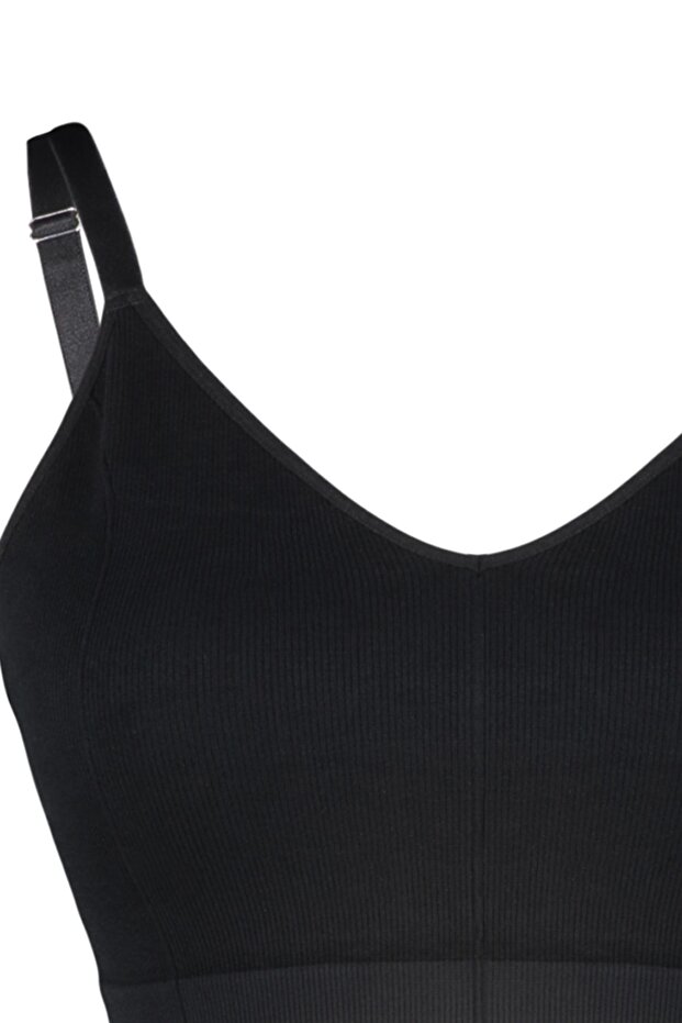 Siyah Askılı Seamless/Dikişsiz Balensiz Kapsız Esnek Bralette Örme Büyük Beden Sütyen TBBSS23CW00001 - 8