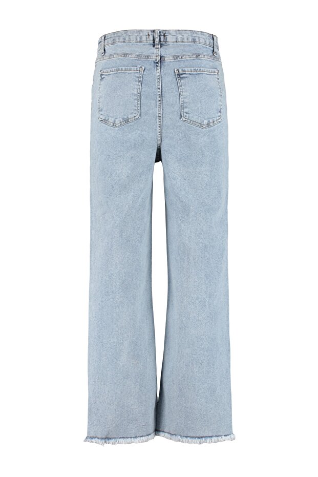 Açık Mavi Yüksek Bel Pis Uç Detaylı Geniş Paça/Wide Leg Comfort/Orta Esnek Jeans TBBSS23CJ00009 - 7