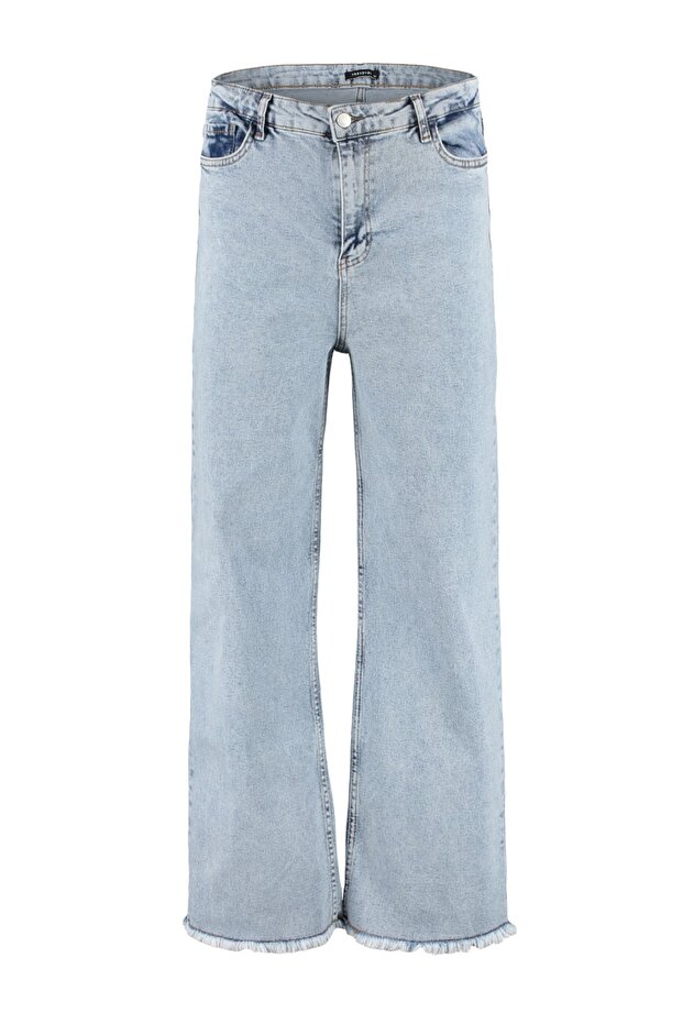 Açık Mavi Yüksek Bel Pis Uç Detaylı Geniş Paça/Wide Leg Comfort/Orta Esnek Jeans TBBSS23CJ00009 - 5