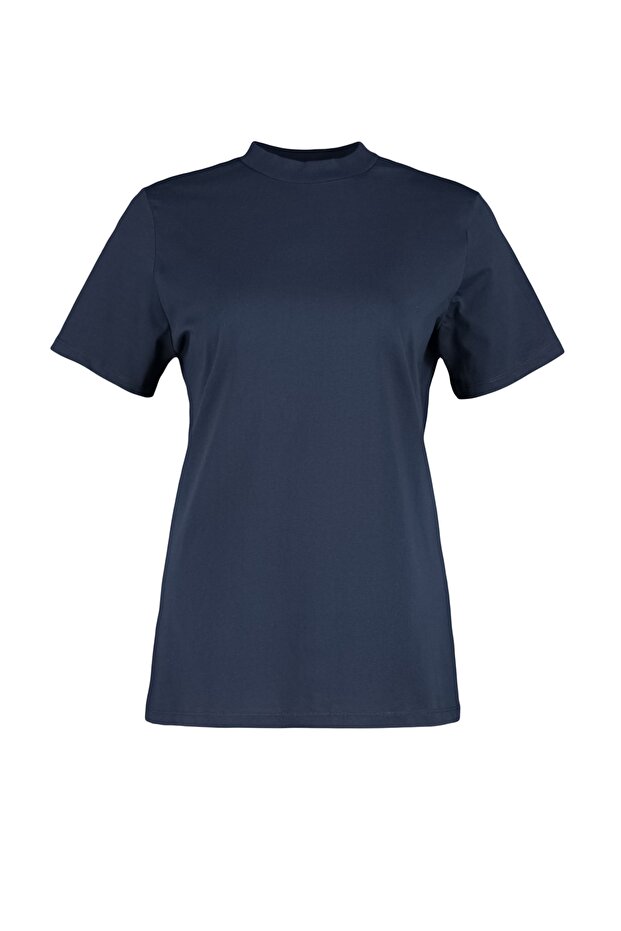 100% pamut sötétkék Boyfriend póló - bordás gallér TBBSS23BF00019 - 8