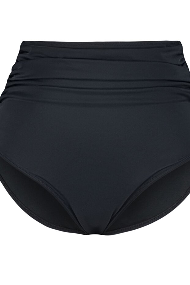 Siyah Yüksek Bel Korseli Büzgü Detaylı Toparlayıcı Büyük Beden Bikini Altı TBBSS23CR00001 - 8