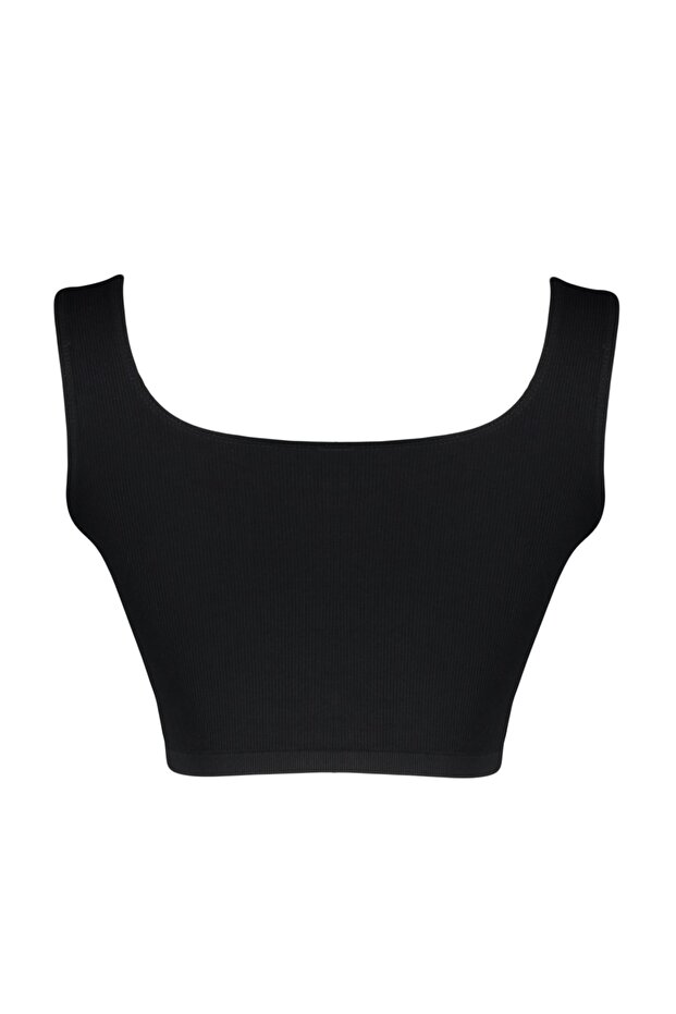 Siyah Seamless/Dikişsiz Balensiz Kapsız Esnek Bralette Örme Büyük Beden Sütyen TBBSS23CW00000 - 6