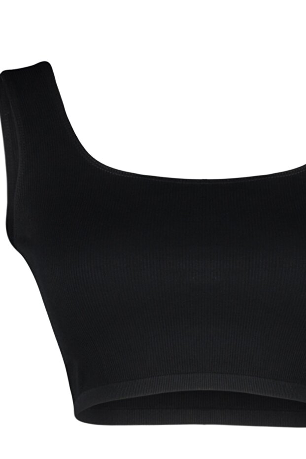 Siyah Seamless/Dikişsiz Balensiz Kapsız Esnek Bralette Örme Büyük Beden Sütyen TBBSS23CW00000 - 8