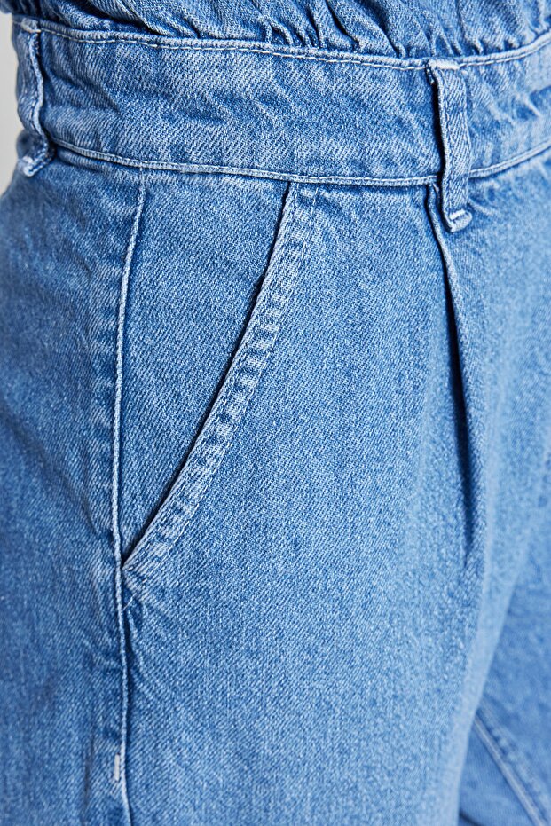 Mavi Bel Detaylı Denim Tulum TWOAW23TU00065 - 7