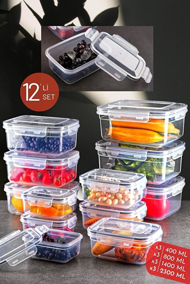 Set of 12 Leak Proof Rectangular Embox Storage Container Transparent - 1