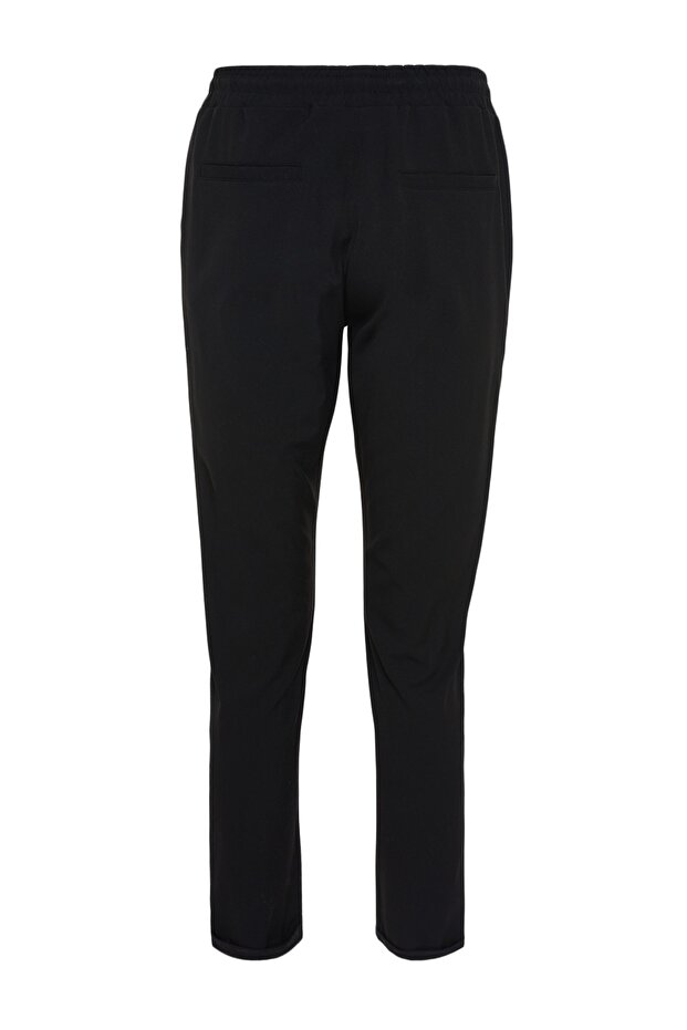 Siyah Beli Lastikli Slim Fit Duble Paça Kumaş Pantolon TMNAW21PL0107 - 8