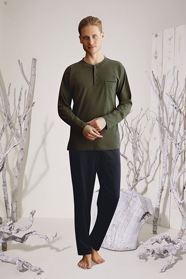 9111 Midi Collar Men's Pajama Set