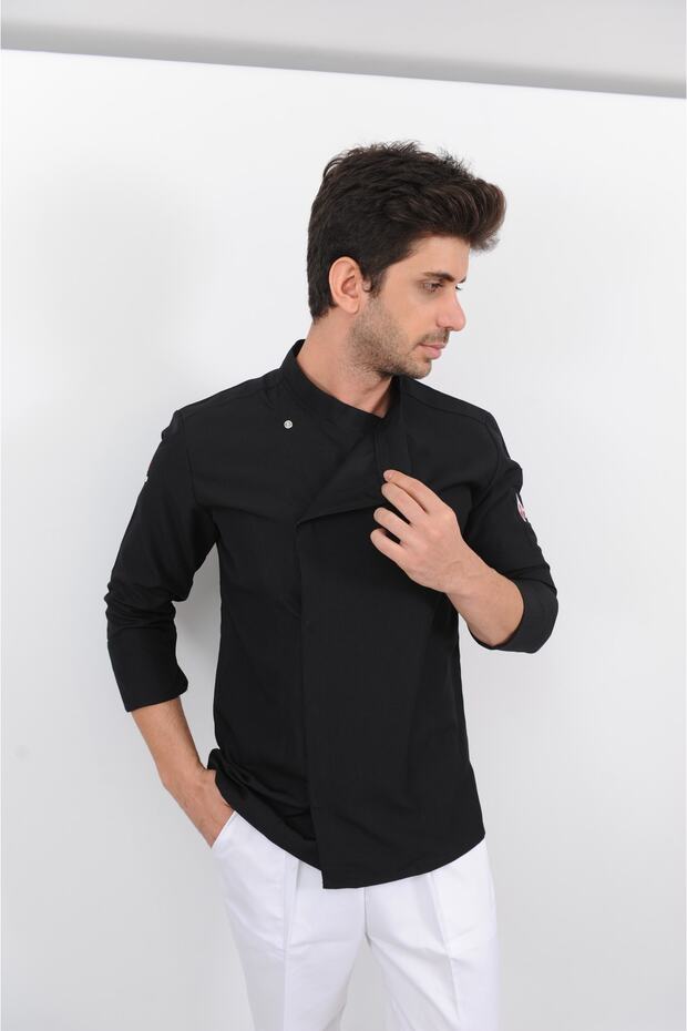 T Yaka Siyah Aşçı Ceket - 3