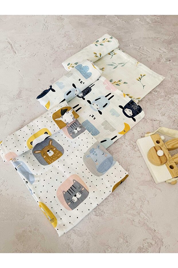 3 Pieces Multi-Purpose Muslin Cloth Cover Blanket 100% Cotton Oeko-Teks Certified 80X80 cm