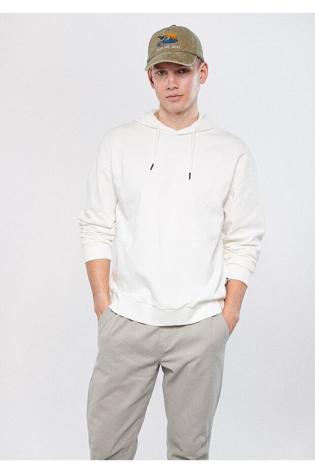 Kapüşonlu Beyaz Basic Sweatshirt 0610062-70057 - 2