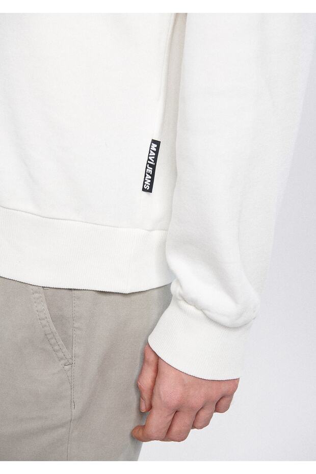 Kapüşonlu Beyaz Basic Sweatshirt 0610062-70057 - 5