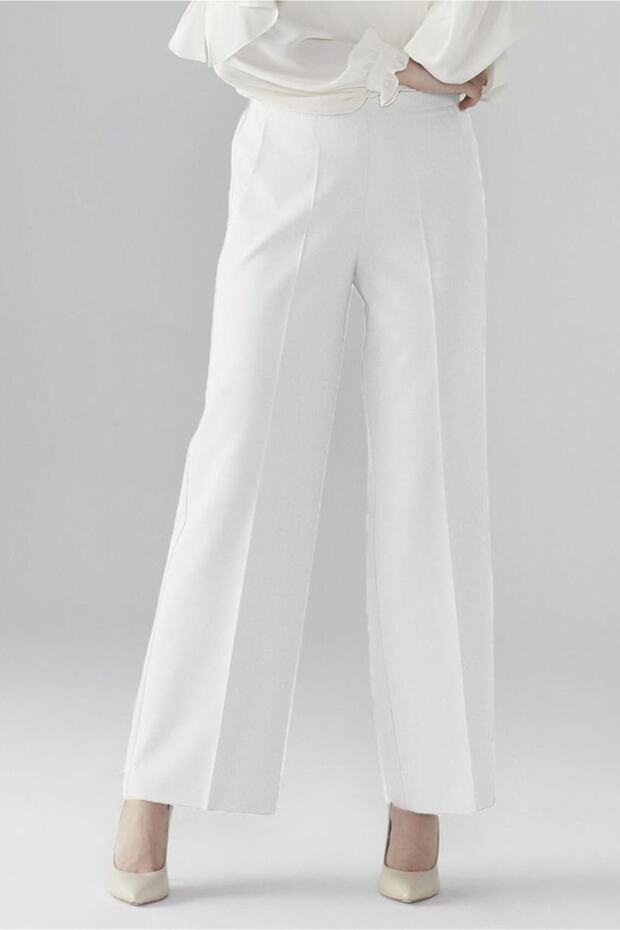Miyase En Length Lycra Wide Leg Trousers - Ecru