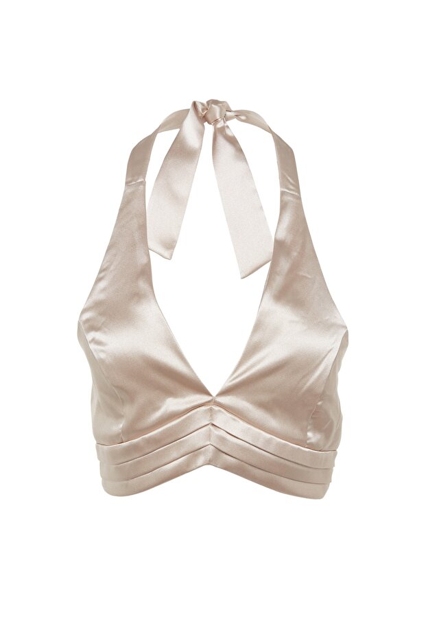 Bej Crop Astarlı Dokuma Saten Büstiyer TPRSS23BS00013 - 6