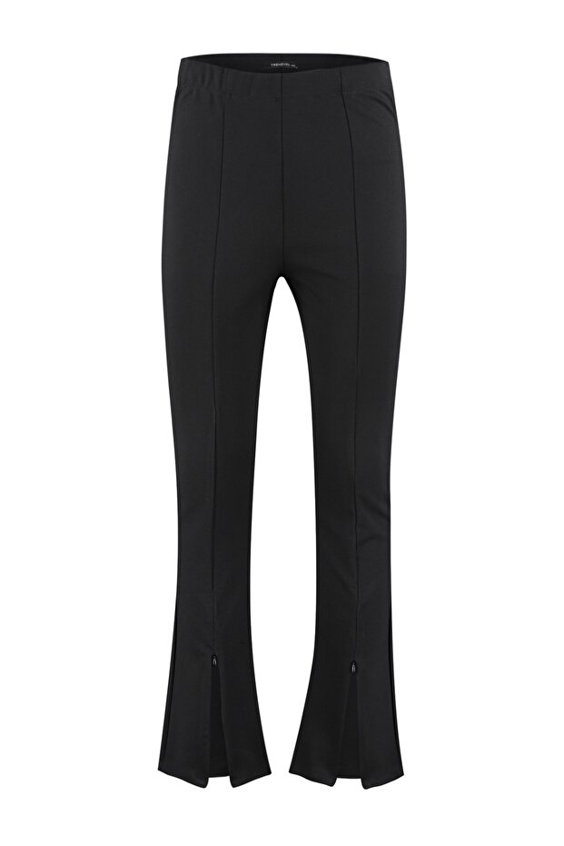 Siyah Skinny Yüksek Bel Paçası Fermuarlı Örme Büyük Beden Pantolon TBBSS23AR00011 - 11