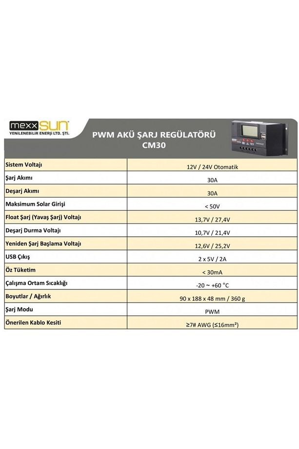 Şarj Regülatörü Pwm 12v/24v(CM30D) - 3