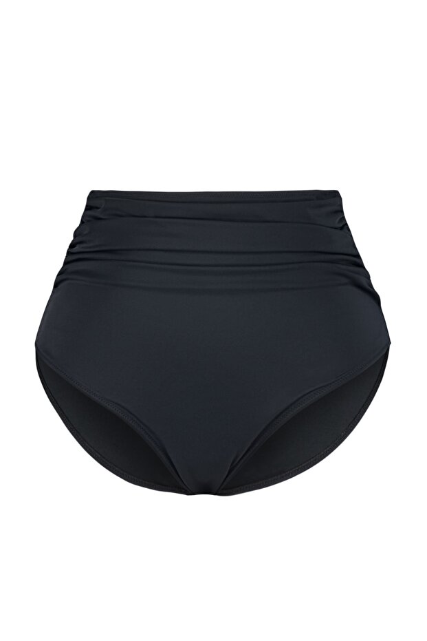 Siyah Yüksek Bel Korseli Büzgü Detaylı Toparlayıcı Büyük Beden Bikini Altı TBBSS23CR00001 - 7