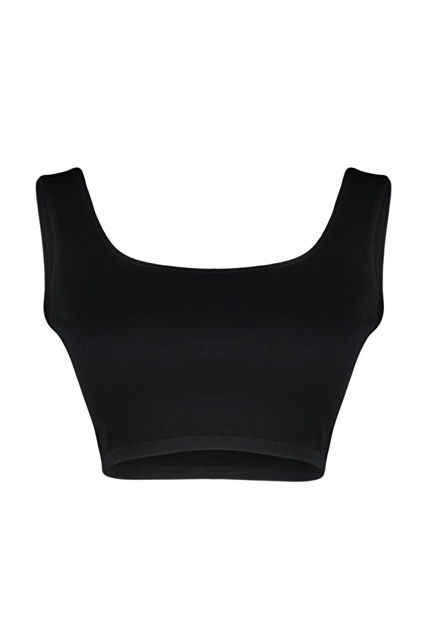 Siyah Seamless/Dikişsiz Balensiz Kapsız Esnek Bralette Örme Büyük Beden Sütyen TBBSS23CW00000 - 7