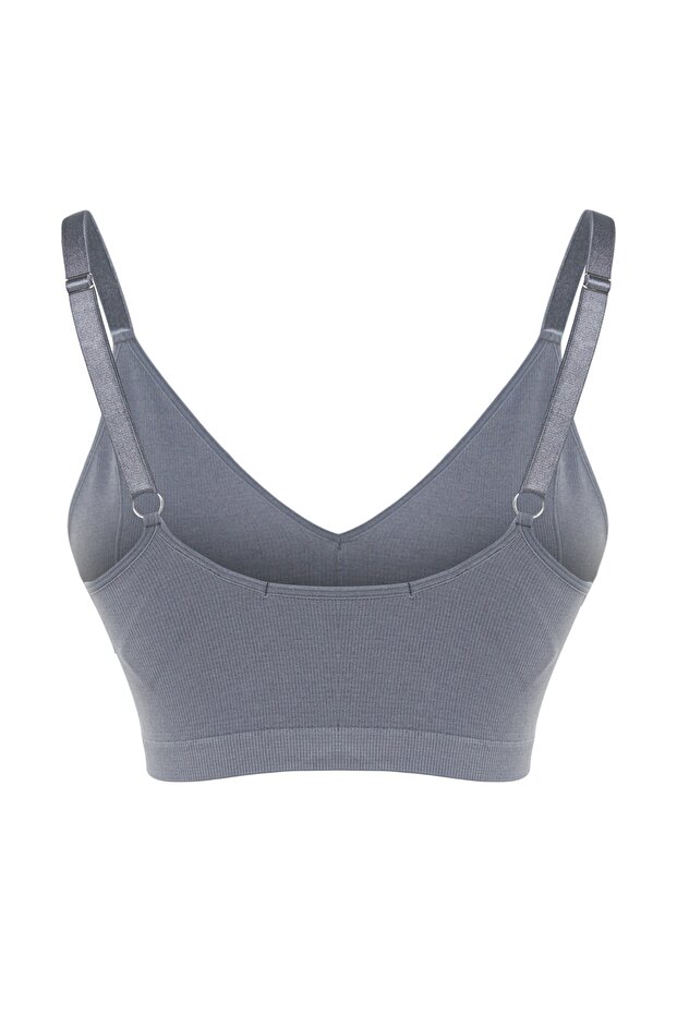 Gri Askılı Seamless/Dikişsiz Balensiz Kapsız Esnek Bralette Örme Büyük Beden Sütyen TBBSS23CW00001 - 8